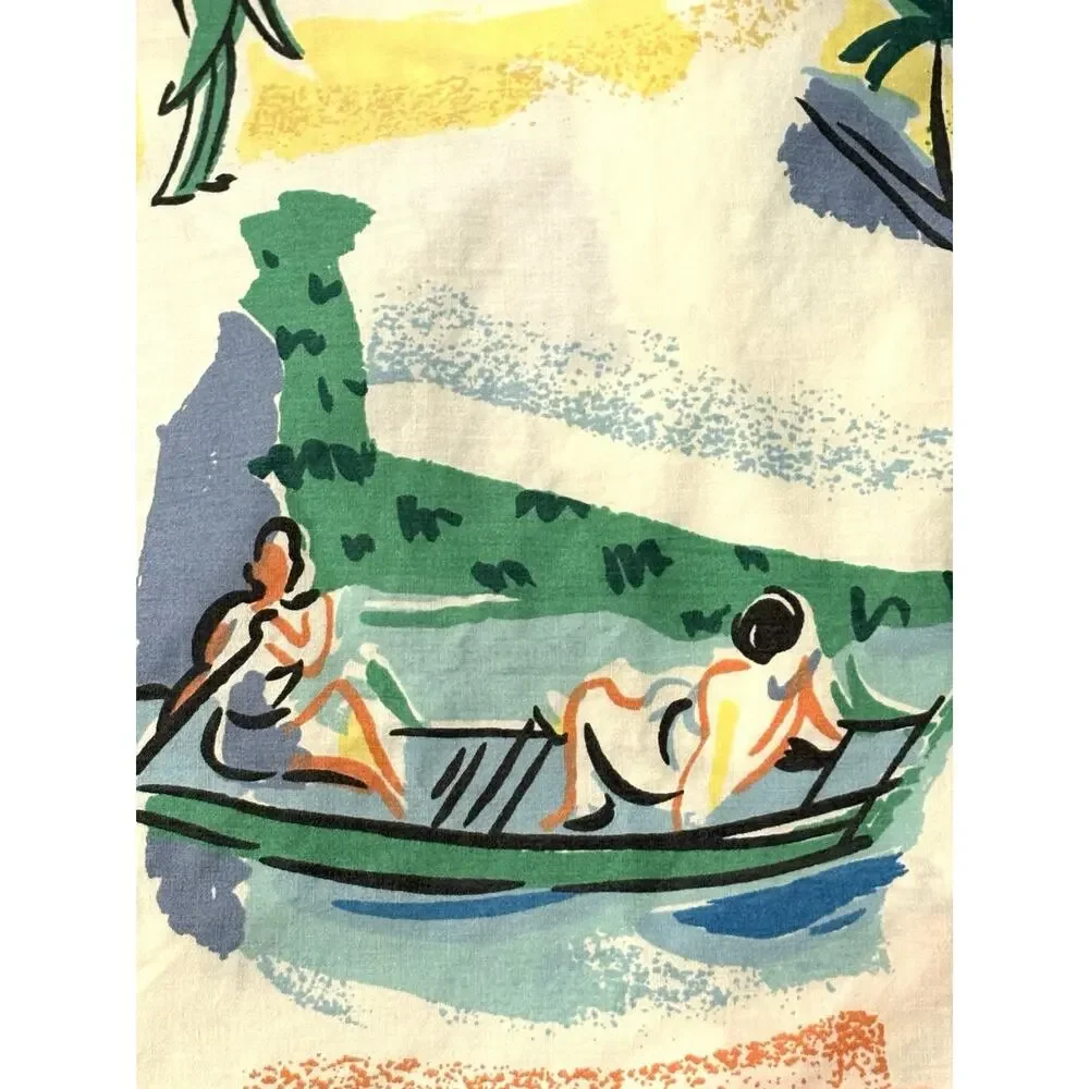Vintage Martex French Riviera Cote D Azur Full Sheet Set Coastal Beach